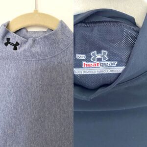 Under Armour Fitted Compression Mock Neck Gray Black Athletic Shirts Set of 2- M